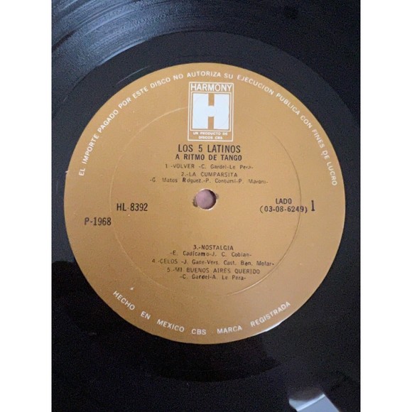 Los 5 Cinco Latinos A Ritmo De Tango LP Harmony HL 8392 Mono Import Mexico VG+ - Picture 5 of 7